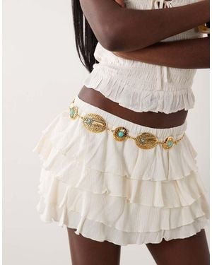 South Beach Molten Chain Belt With Turquoise Stones - Natural