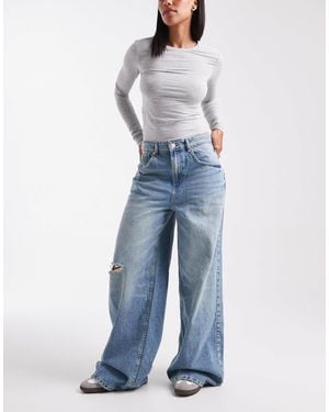 ASOS High Waisted Wide Leg Jeans With Cinch - Blue