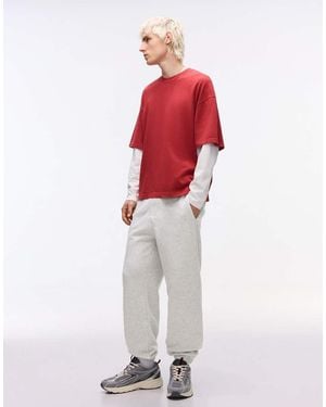 Bershka Plush Joggers - Red