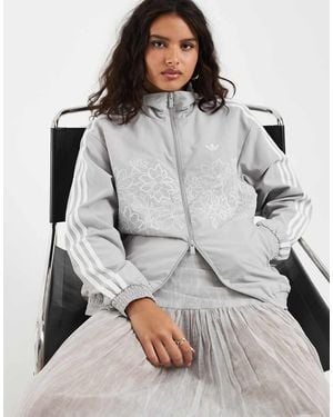 adidas Originals Firebird Loose Floral Embroidered Track Top - Grey