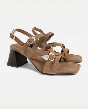 Stradivarius Split Leather Sandals With Buckles - Brown