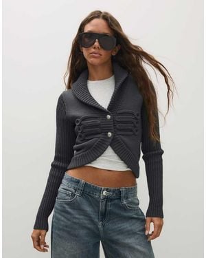 Bershka Ribbed Military Jacket - Blue