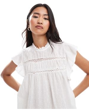 ONLY Dobby Detail Frill Sleeve Top - White