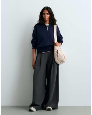 Oysho Cotton Piqué Wide-leg Trousers - Blue