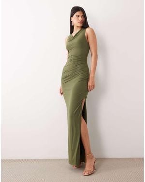 TFNC London Slinky Cowl Neck Thigh Split Maxi Dress - Green