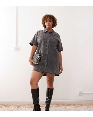Noisy May Denim Mini Shirt Dress - Grey