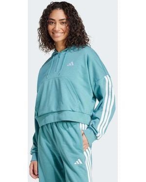 adidas Originals Essentials 3-Stripes French Terry Quarter-Zip Hoodie - Blue