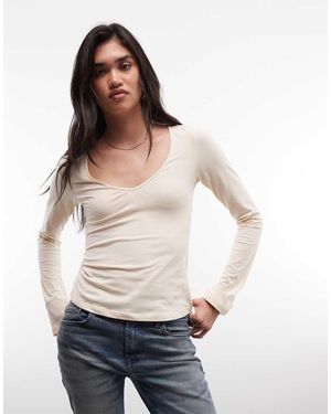 Monki Top Met V-Hals En Lange Mouwen - Wit
