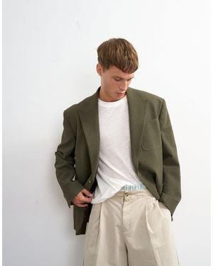 TOPMAN Oversized Fit Deconstructed Seersucker Blazer - Natural
