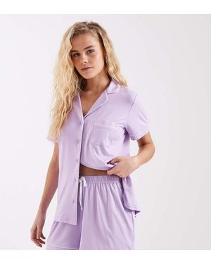 Loungeable Superzachte Jersey Set Met Reverskraagtop En Short - Paars