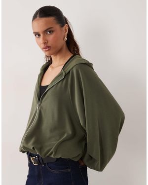 ASOS Kapuzenpullover mit gerafftem ausschnitt und reißverschluss vorn - Grün