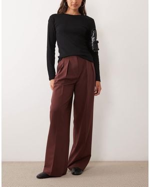 ASOS Tailored Wide Leg Pants With Pleat Detail - Brown