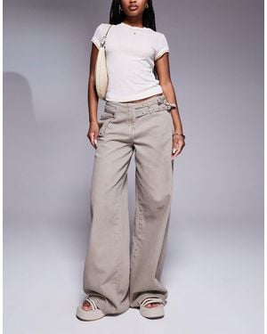 Princess Polly Buckle And Pocket Detail baggy Wide Leg Jeans - Gray