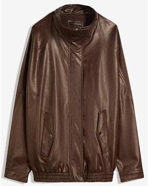 Bershka Oversize Faux Leather Jacket - Brown