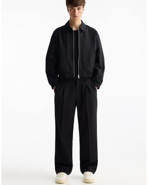 Pull&Bear Tailored Fit Wide Leg Trousers - Black