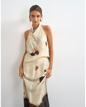 TOPSHOP Co-Ord Satin Cowl Halter Top - Natural