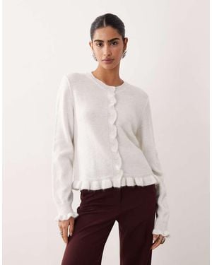 Jdy Frill Details Knitted Cardigan - White