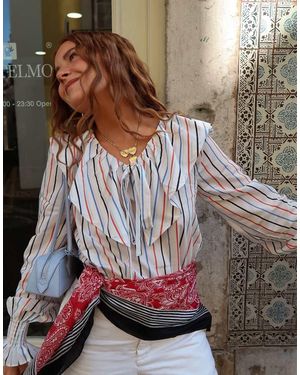 Labelrail Blusa A Rayas Llamativas Con Detalle De Solapas De X Rebecca Olivia - Gris