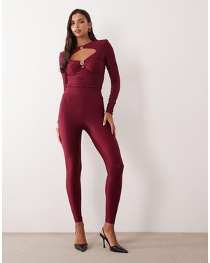 Ruched & Ready Conjunto De Leggings Moldeadores De Talle Alto Y Acabado Brillante En-Rojo - Rosa