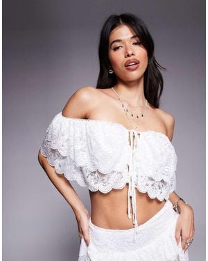 Missy Empire Lace Ruffle Bardot Top Co-Ord - White