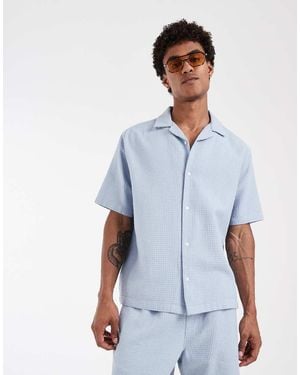 ASOS Relaxed Camp Collar Waffle Shirt - Blue