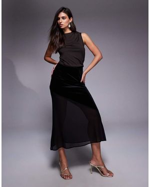 New Look Velvet Chiffon Midi Skirt - Blue