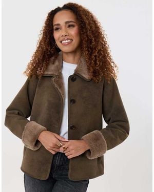 Threadbare Faux Suede Shacket With Collar - Brown