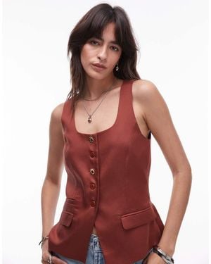 TOPSHOP Premium Wedding Guest Occasion Scoop Neck Longline Vest - Red