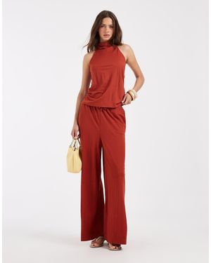 River Island Linen Look Wide Leg Trousers - Red