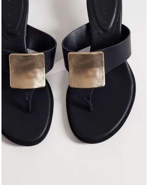 ASOS Sandalias De Dedo Negras De Tacón Bajo Con Puntera Ancha Y Detalle De Adorno Horizon De - Azul
