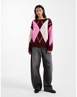 Miss Selfridge Jersey Rosa Extragrande Con Estampado De Rombos De Punto De - Rojo