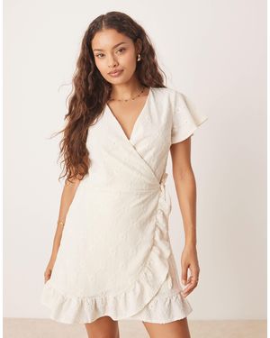 Vila Jersey Broderie Wrap Mini Dress - White