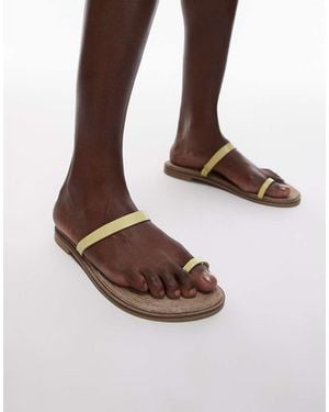 TOPSHOP Kik Real Leather Toe Loop Flat Sandal - Brown