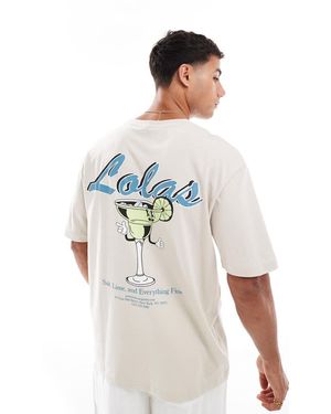 Only & Sons Camiseta Beis Holgada Con Estampado De Margarita Y Texto "Lola's" En La Espalda De -Blanco