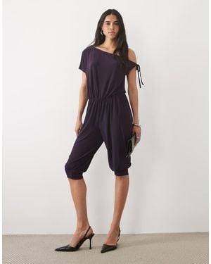 Miss Selfridge Off Shoulder Capri Jumpsuit - Blue