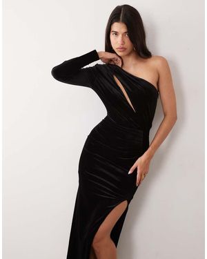 TFNC London Vestido Largo De Terciopelo Asimétrico Con Abertura En - Negro