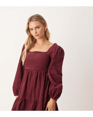 Nobody's Child Petite Elsa Cord Balloon Sleeve Shirred Bodice Mini Dress