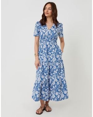 Threadbare Cotton Poplin Tiered Midaxi Dress - Blue