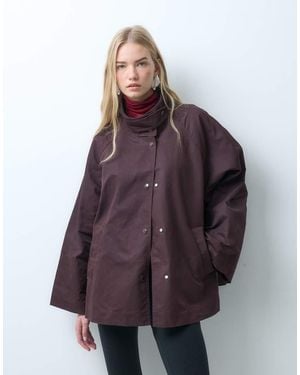 & Other Stories Cotton Blend Funnel Neck Short Trench Coat - Purple
