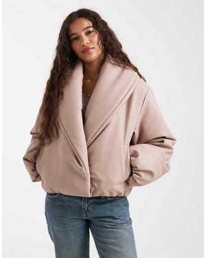 Miss Selfridge Faux Leather Crop Puffer Jacket - Natural