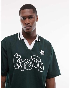 ASOS Boxy Oversized Polo With Kyoto Bubble Graphic - Green