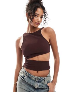 ASOS Canotta A Coste Color Cioccolato Asimmetrica Con Cut-Out - Rosso