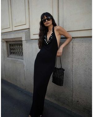 NA-KD Halterneck Button Maxi Dress - Black