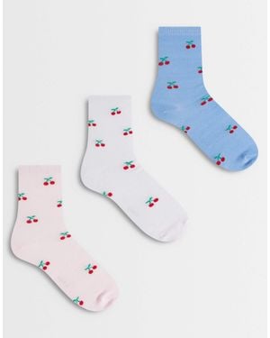 Pieces 3 Pack Cherry Ankle Socks - Blue