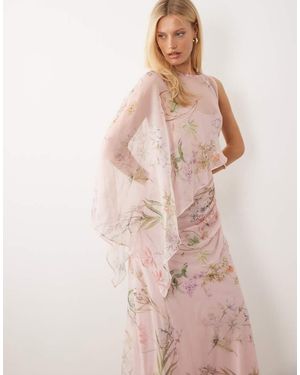 ASOS Draped Batwing Asymmetric One-sleeve Maxi Dress - Pink