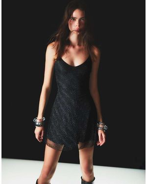 Bershka Tulle Mini Dress With Rhinestones - Black