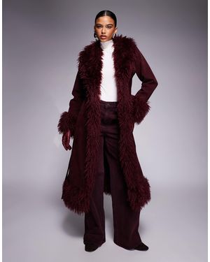 Kaiia Exclusive Faux Fur Trim Penny Lane Maxi Coat - Purple