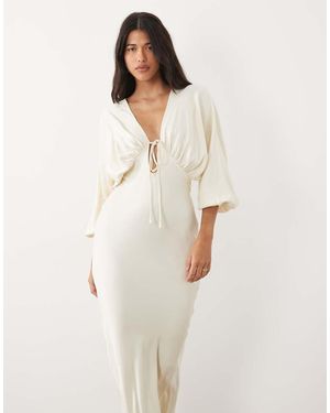 ASOS Plunge Batwing Satin Maxi Dress - Natural