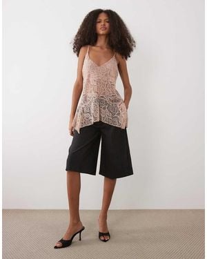 Mango Longline Lace Cami - Natural