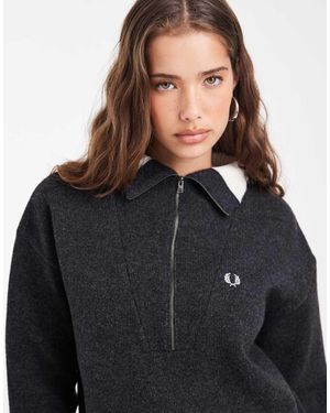 Fred Perry Gebreide Trui Met Contrasterende Halve Rits - Zwart